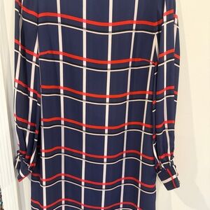 Banana Republic Navy and Red Checkered Long Sleeve Dress